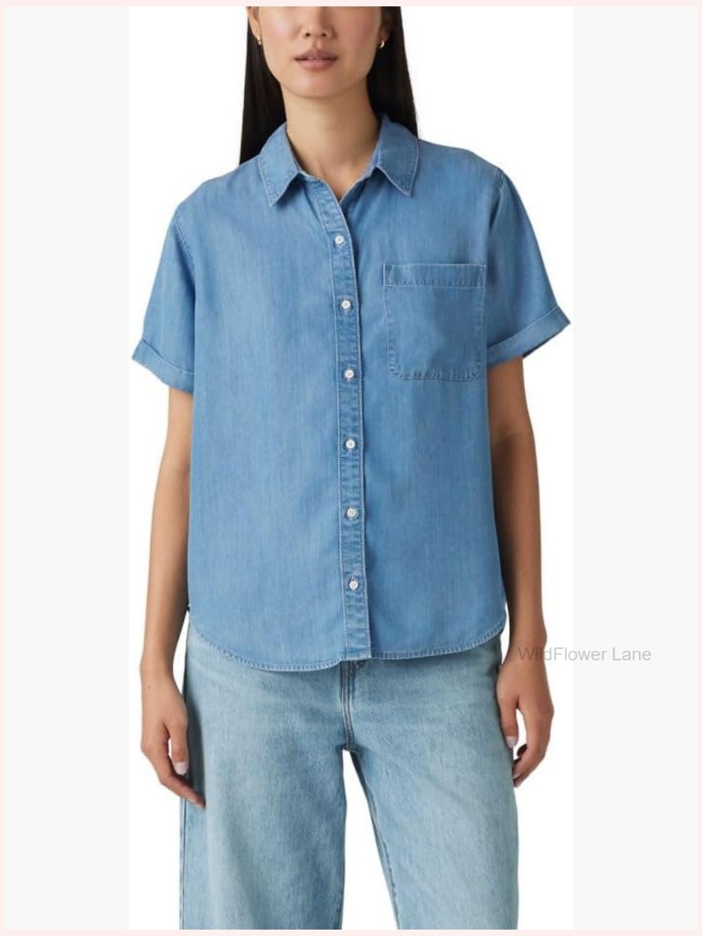 Short Sleeve Button Down Shirt With Patch Pocket Relaxed Fit Cotton